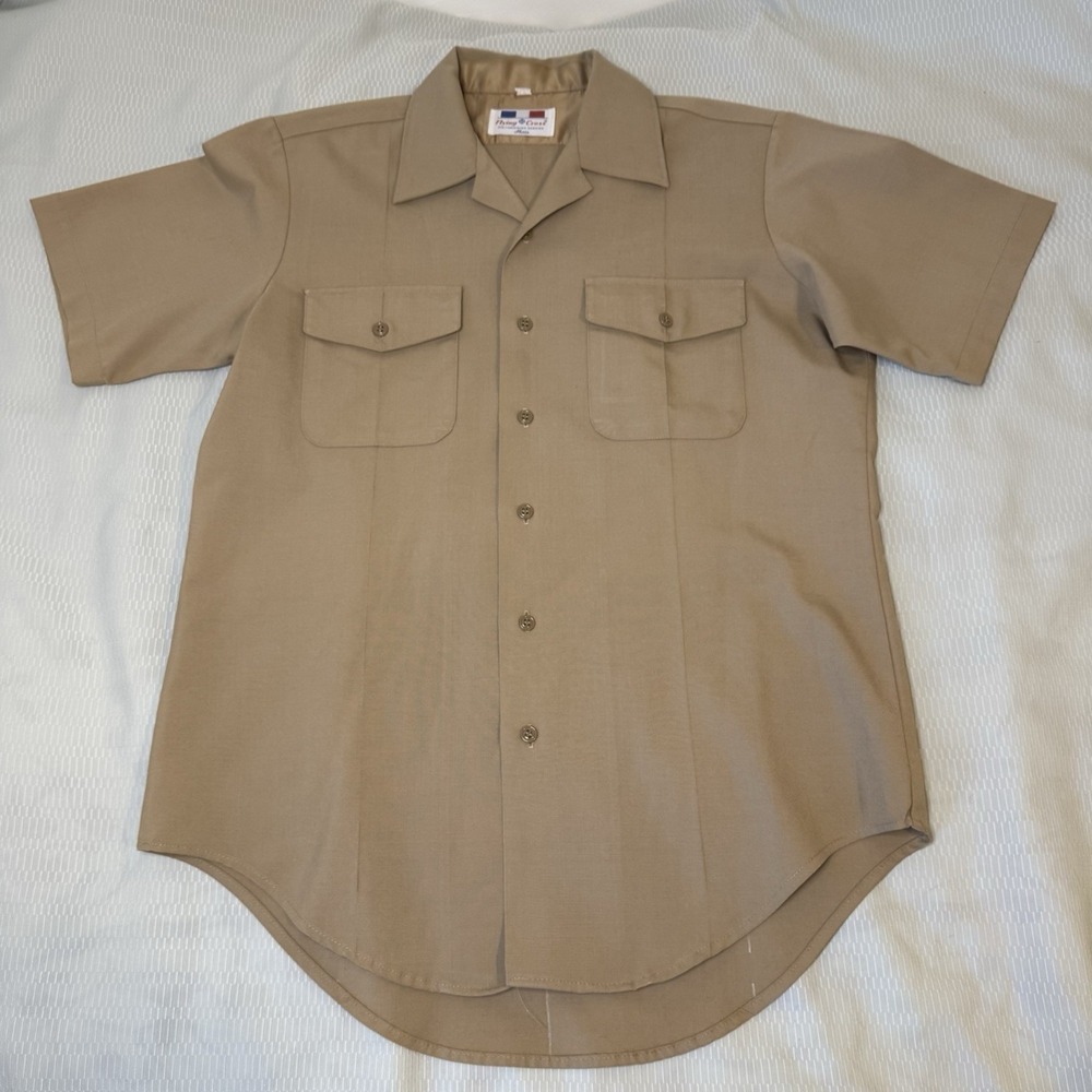 US Navy Flying Cross Uniform Shirt Mens M/L Khaki Short Sleeve Button